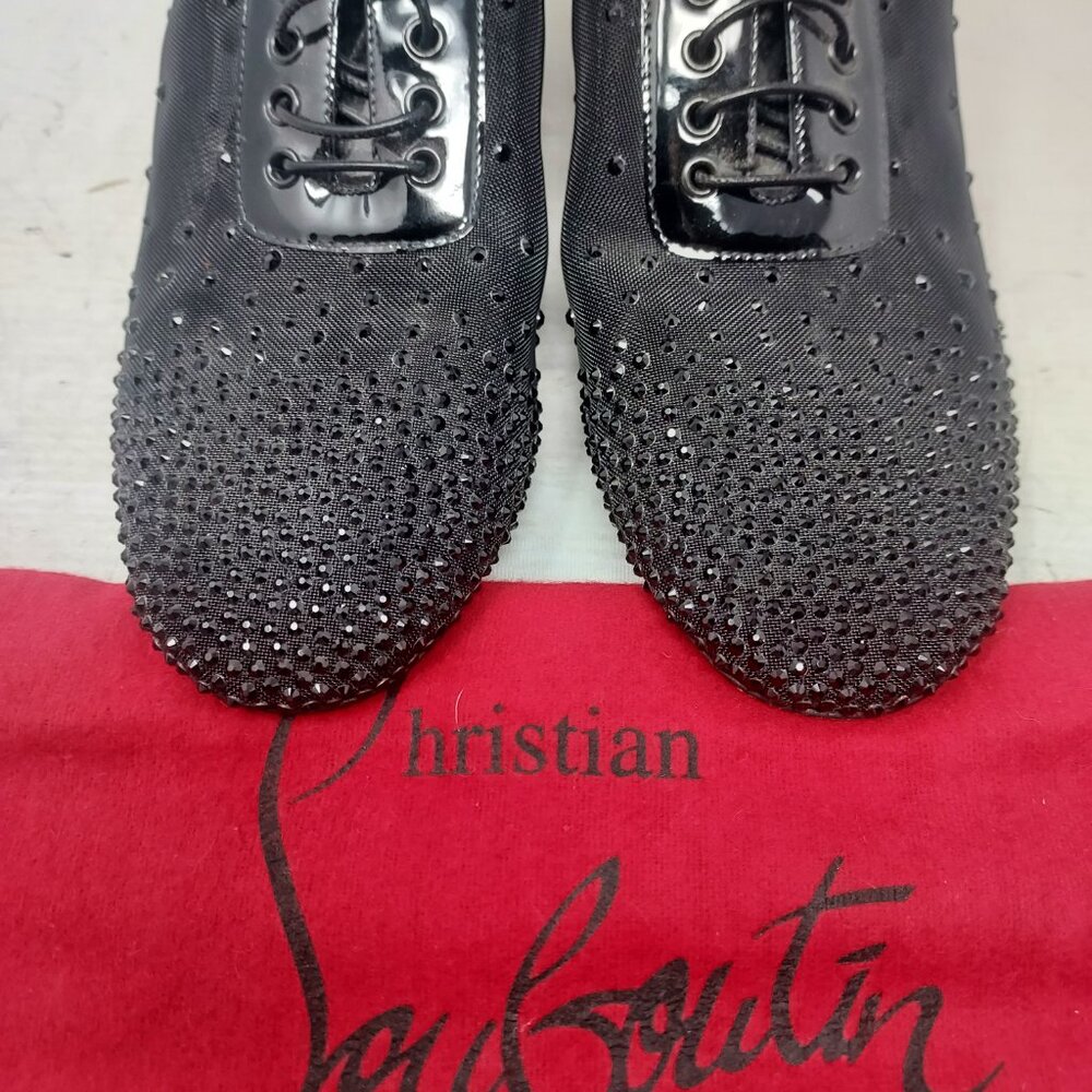 Christian Louboutin WOMENS Black Crystal Mesh Red Sole Jazz Shoe - Picture 6 of 13
